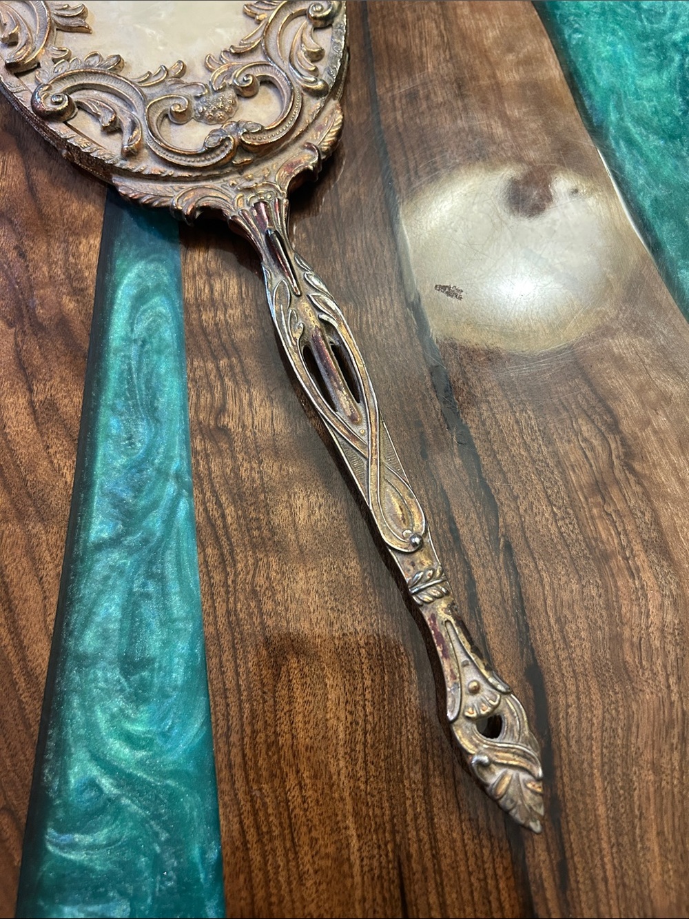 Mirror Vintage Antique Ornate Hand mirror, 14” - Picture 6 of 7